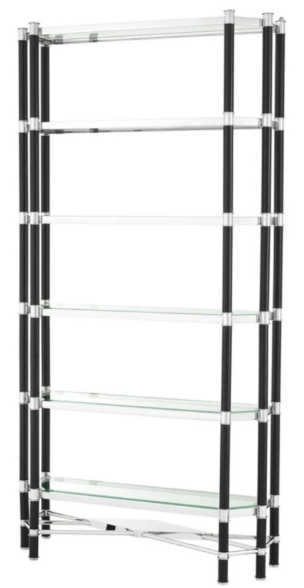 Casa Padrino Luxus Wohnzimmer Regalschrank Silber / Schwarz 110 x 35 x H. 220 cm - Wohnzimmerschrank