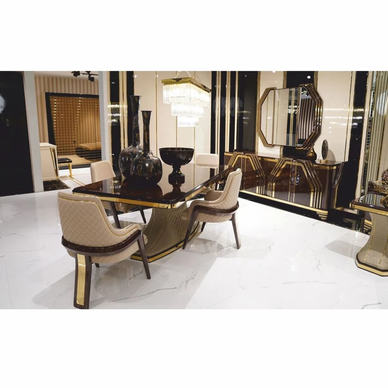 Casa Padrino Luxus Art Deco Esszimmer Stuhl mit Armlehnen Beige / Dunkelbraun / Gold