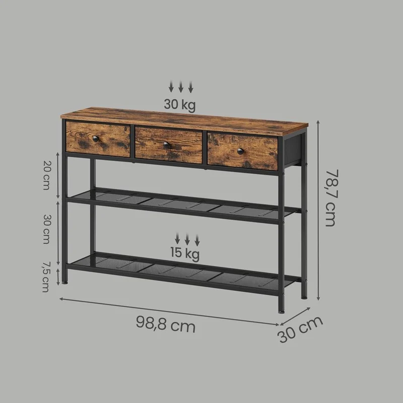 Schmaler Konsolentisch - Stahlrahmen Mit 3 Stoffschubladen - Für Flur Und Wohnzimmer