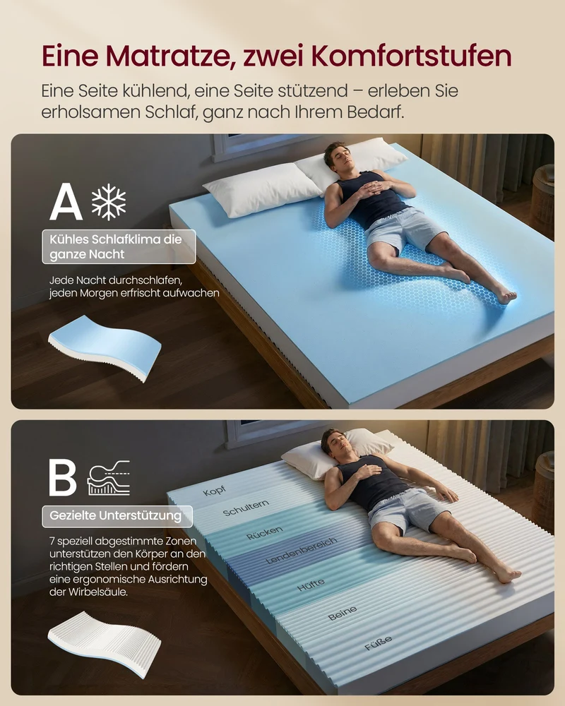 Matratze Gel-Memoryschaum 12 cm - 7-Zonen-Unterstützung - Mit Abnehmbarem Waschbarem Bezug