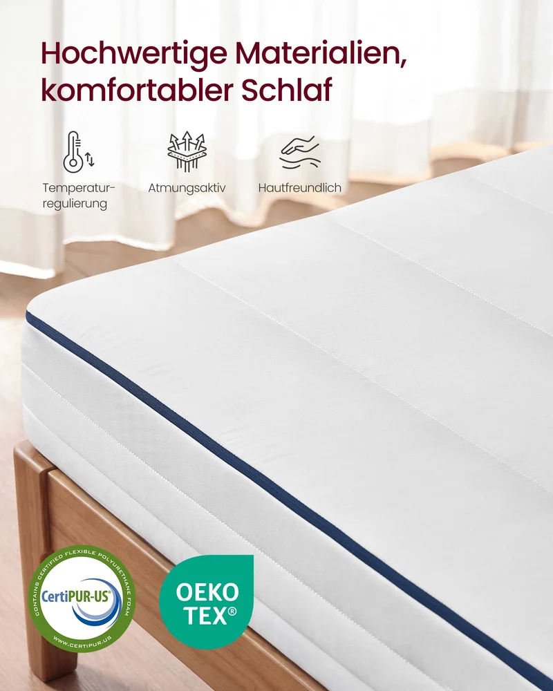 Matratze Gel-Memoryschaum 12 cm - 7-Zonen-Unterstützung - Mit Abnehmbarem Waschbarem Bezug