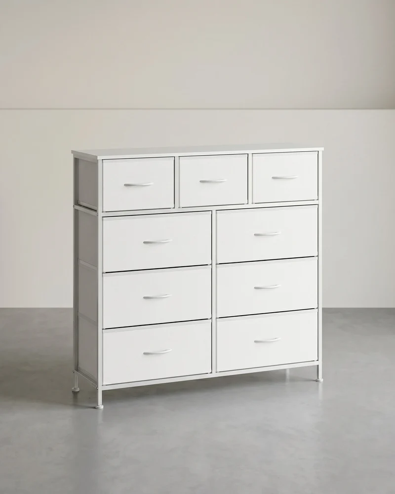Sideboard Mit 9 Stoffschubladen - Stahlrahmen - Für Schlafzimmer Oder Flur