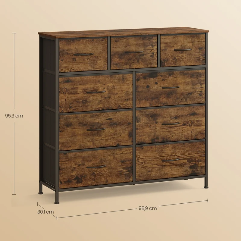 Sideboard Mit 9 Stoffschubladen - Stahlrahmen - Für Schlafzimmer Oder Flur