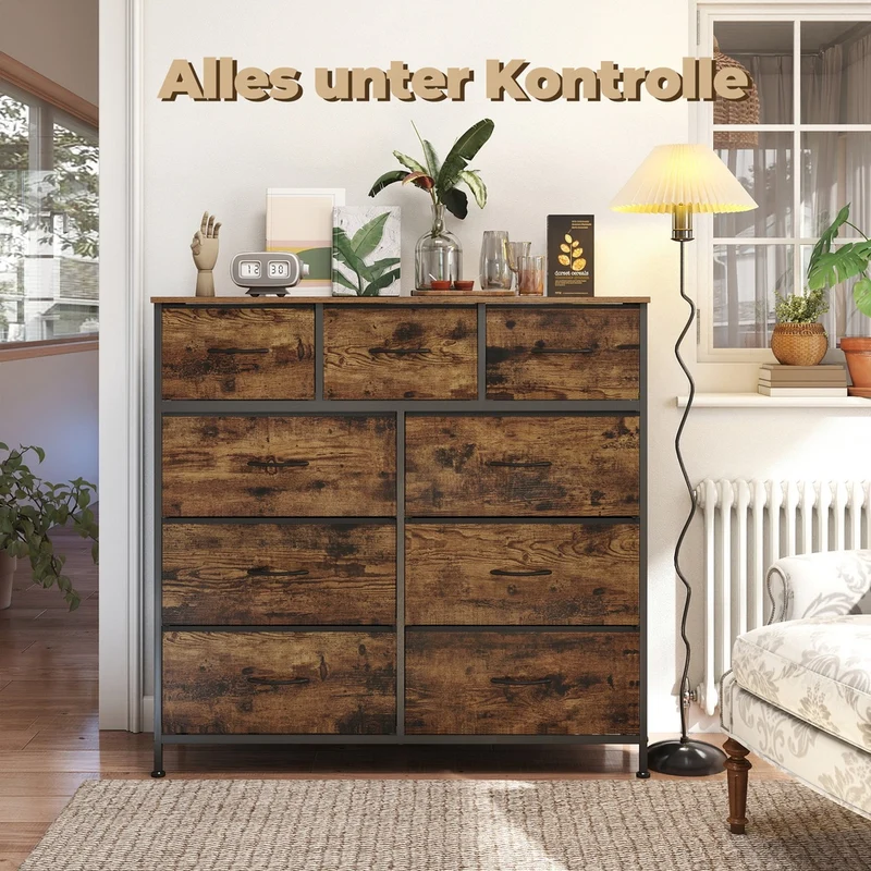 Sideboard Mit 9 Stoffschubladen - Stahlrahmen - Für Schlafzimmer Oder Flur