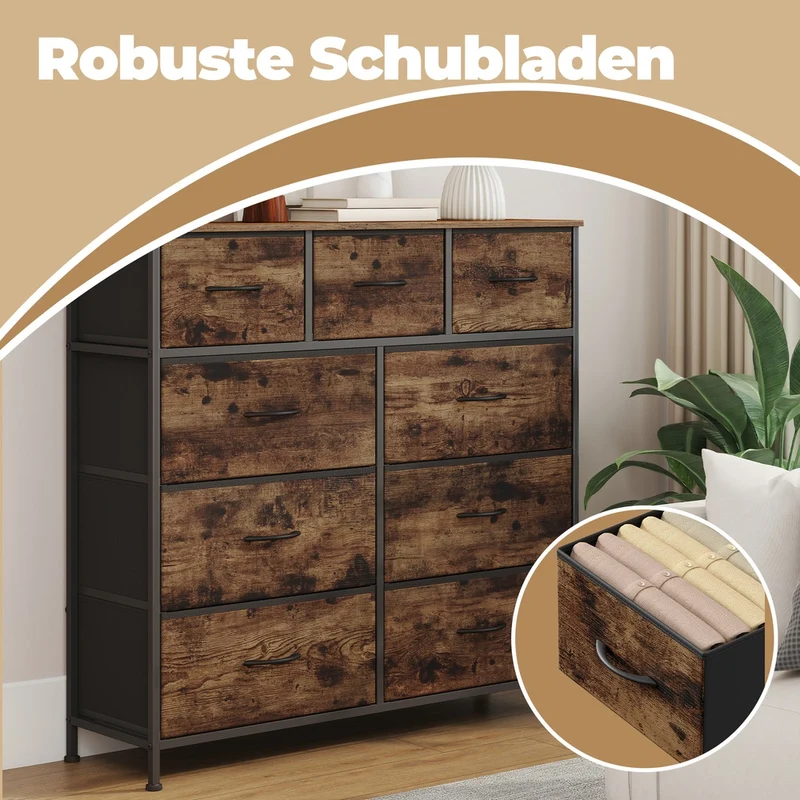 Sideboard Mit 9 Stoffschubladen - Stahlrahmen - Für Schlafzimmer Oder Flur