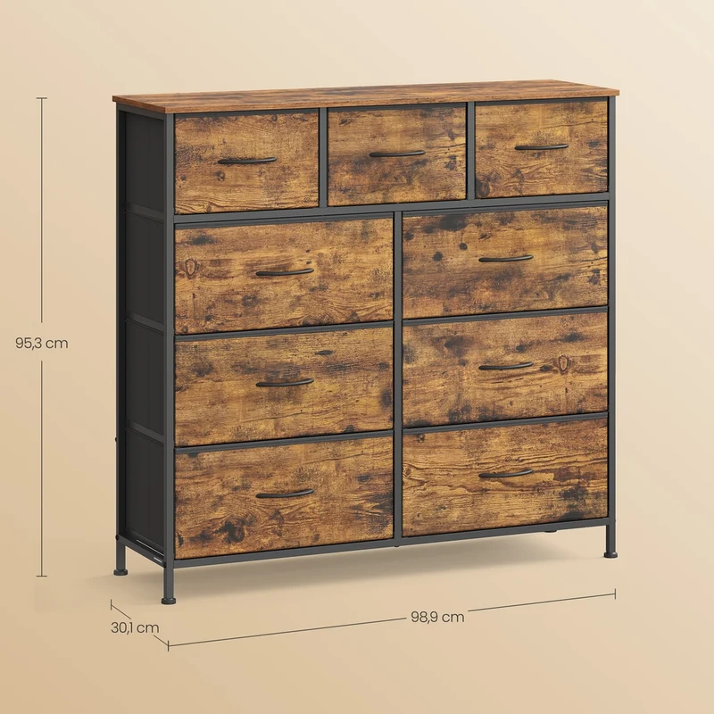 Sideboard Mit 9 Stoffschubladen - Stahlrahmen - Für Schlafzimmer Oder Flur