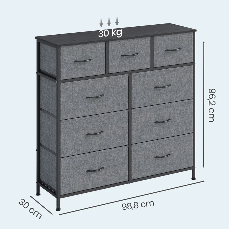 Sideboard Mit 9 Stoffschubladen - Stahlrahmen - Für Schlafzimmer Oder Flur