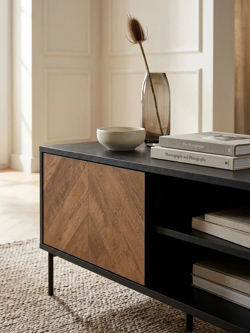 Lowboard Modern Stil mit V-Muster für 70-Zoll Fernseher