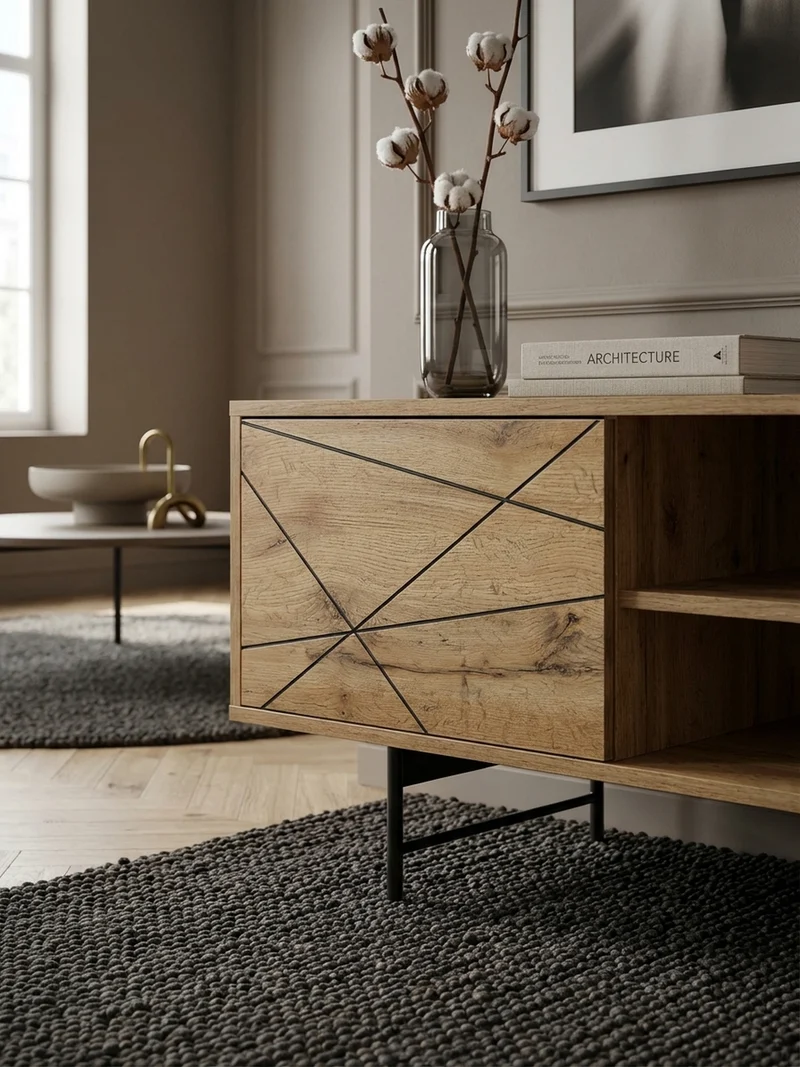 Lowboard Eiche-Dekor Modern Stil 160 cm Breit mit Linienmuster