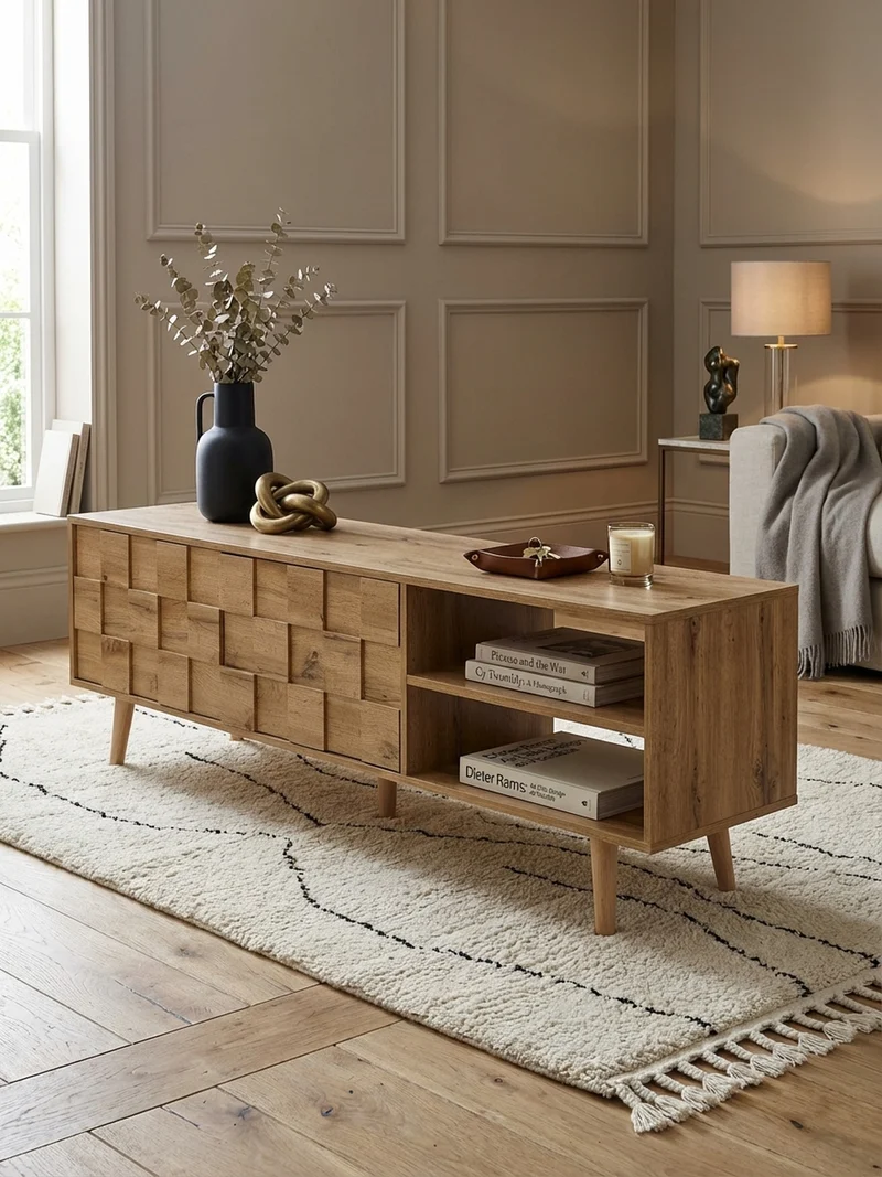 Lowboard Eiche-Dekor Modern Stil für 70-Zoll Fernseher