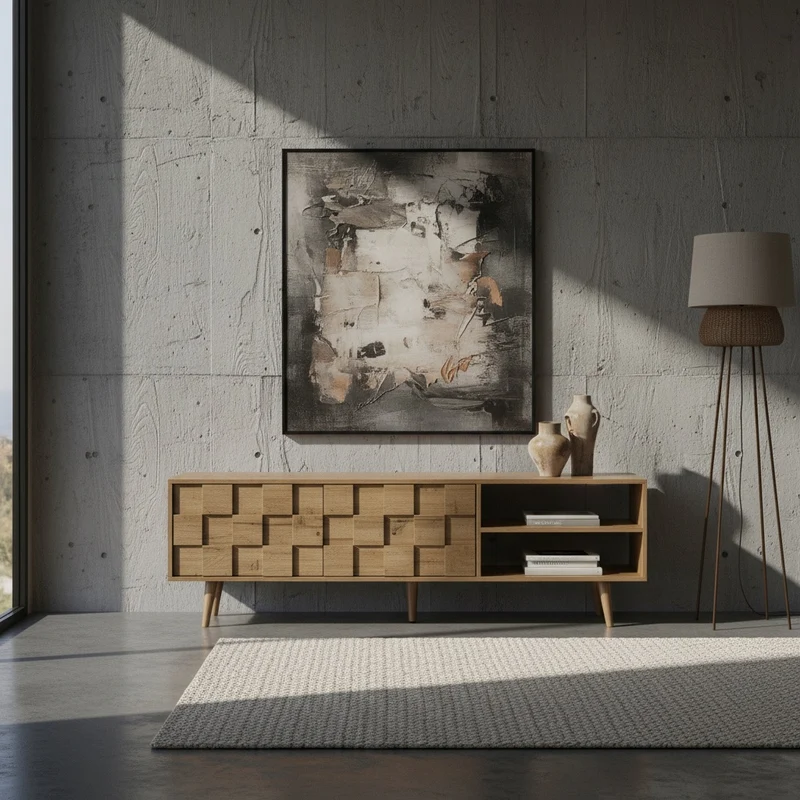 Lowboard Eiche-Dekor Modern Stil für 70-Zoll Fernseher
