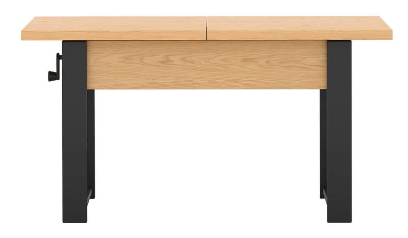 Ausziehbarer Couchtisch Hugo 120(157)x67 cm Eiche Bookmatch mit schwarzen Beinen