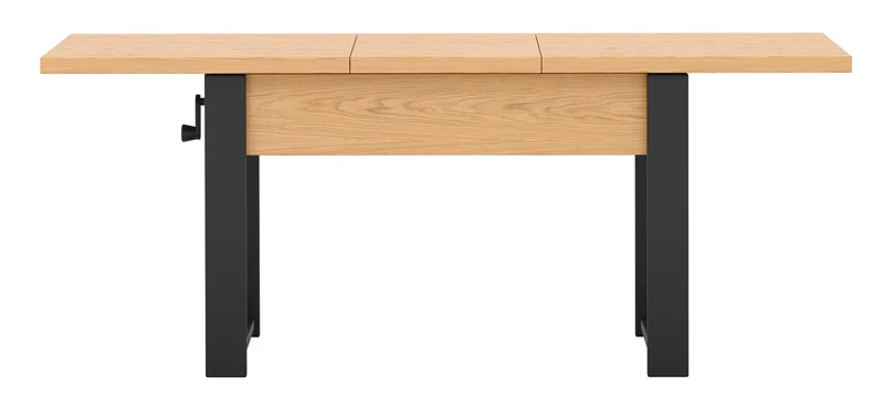 Ausziehbarer Couchtisch Hugo 120(157)x67 cm Eiche Bookmatch mit schwarzen Beinen