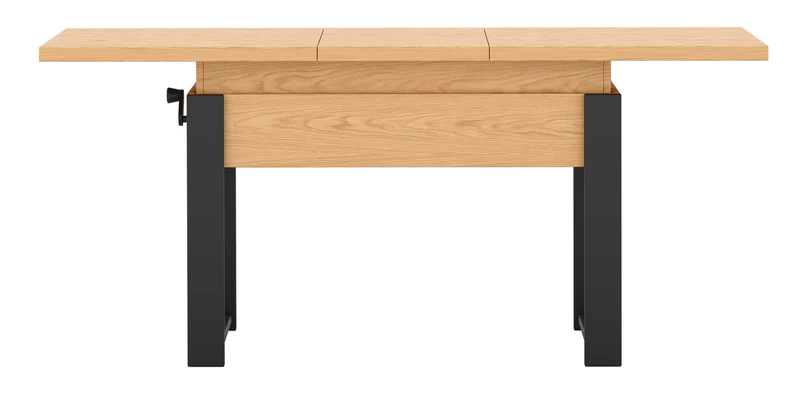 Ausziehbarer Couchtisch Hugo 120(157)x67 cm Eiche Bookmatch mit schwarzen Beinen
