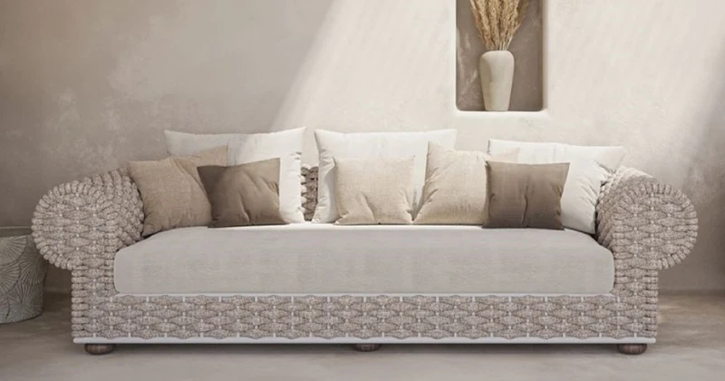 Casa Padrino Luxus 3er Gartensofa Creme / Beige / Weiß / Braun 258 cm