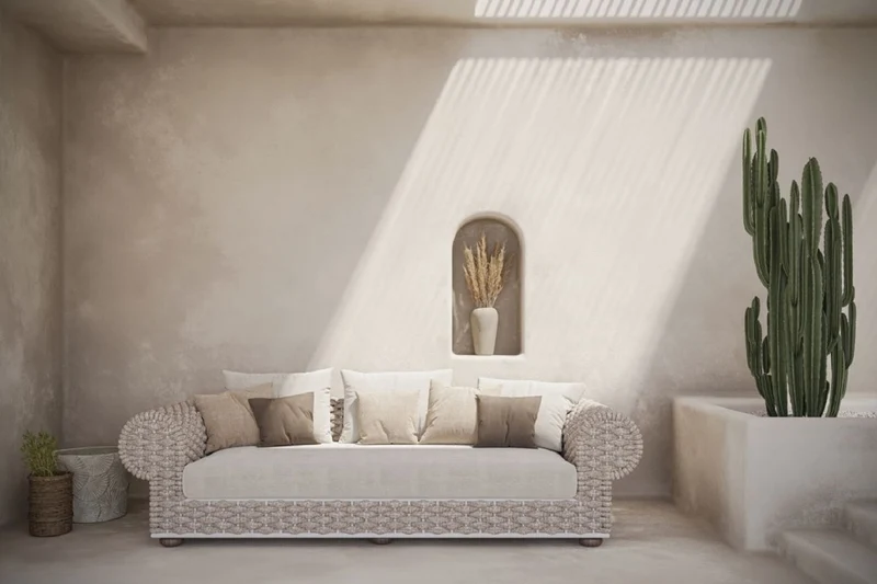 Casa Padrino Luxus 3er Gartensofa Creme / Beige / Weiß / Braun 258 cm