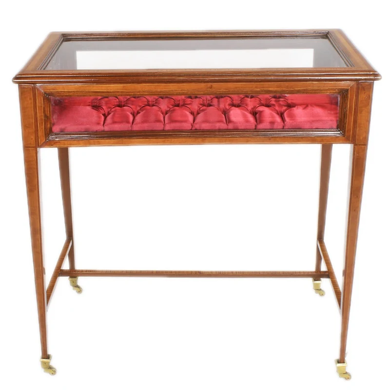 Casa Padrino Barock Vitrine Braun / Bordeauxrot / Messing - Handgefertigter Massivholz Schaukasten mit aufklappbarem Deckel und Samtstoff - Barock Möbel