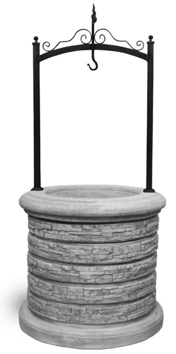 Casa Padrino Jugendstil Gartenbrunnen Grau / Schwarz Ø 105 x H. 219 cm