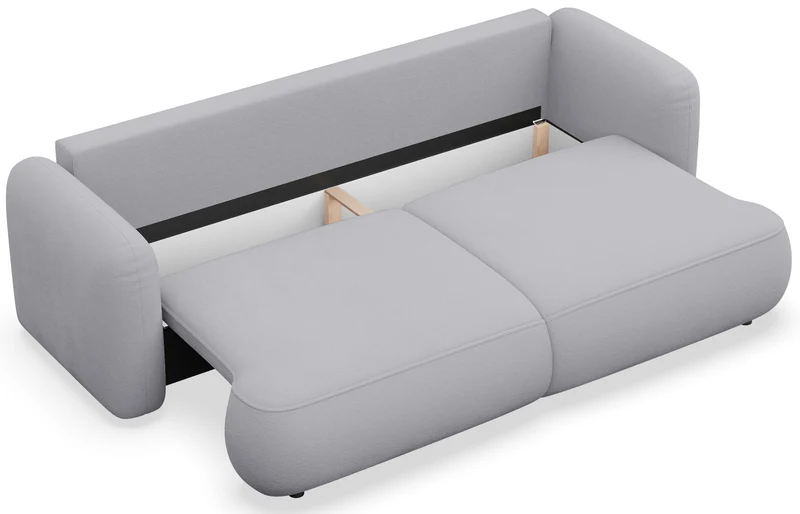 Dreisitziges ausklappbares Sofa Tvoya in hellgrauem Chenille