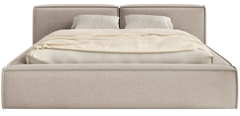 Polsterbett 200x200 cm Tilves Low mit Stauraum, Metallrahmen, beiger Chenille-Stoff