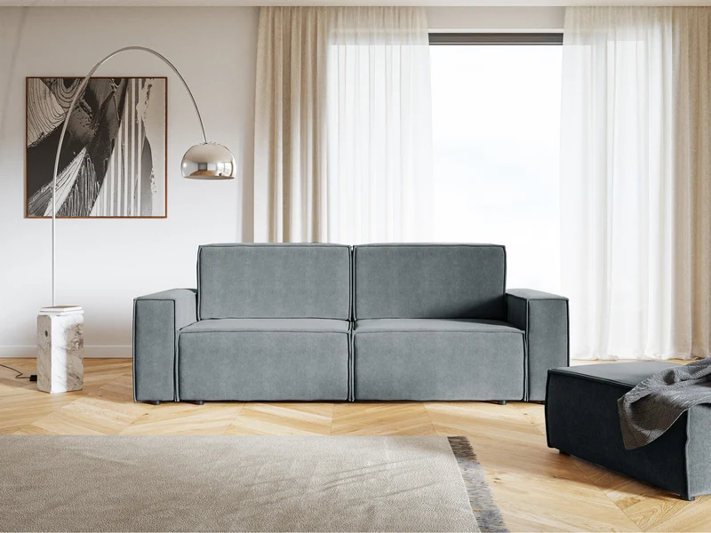 Dreisitziges ausklappbares Sofa Copertino, grauer wasserabweisender Velours