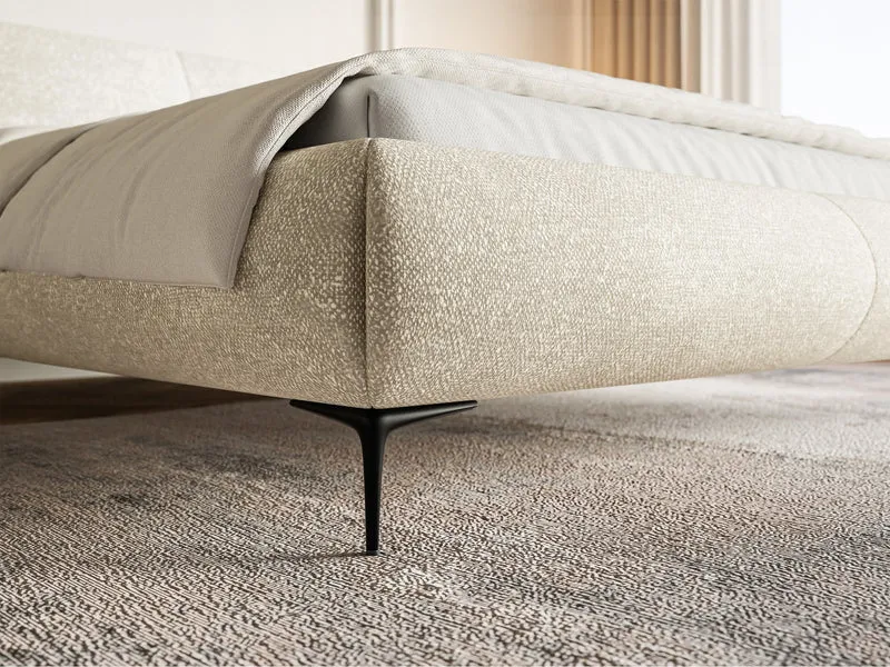 Polsterbett 160x200 cm Ovalle mit Stauraum, Metallrahmen, beige Chenille, schwarze Beine