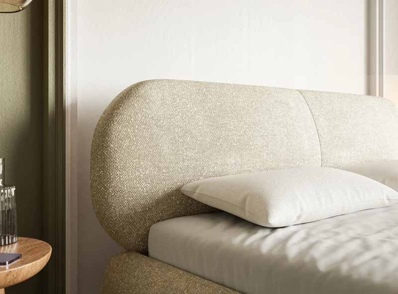 Polsterbett 160x200 cm Ovalle mit Stauraum, Metallrahmen, beige Chenille, schwarze Beine