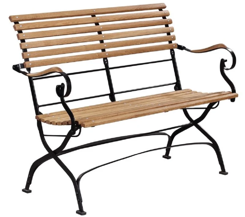Casa Padrino Luxus Jugendstil Gartenbank Braun / Schwarz 120 x 55 x H. 90 cm - Garten & Terrassen Sitzbank mit Rückenlehne und Armlehnen - Jugendstil Garten & Terrassen Möbel