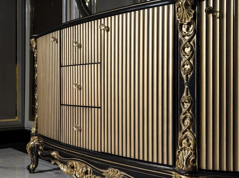 Casa Padrino Luxus Barock Sideboard Schwarz / Gold - Prunkvoller Massivholz Schrank mit 4 Türen und 3 Schubladen - Barock Möbel - Edel & Prunkvoll