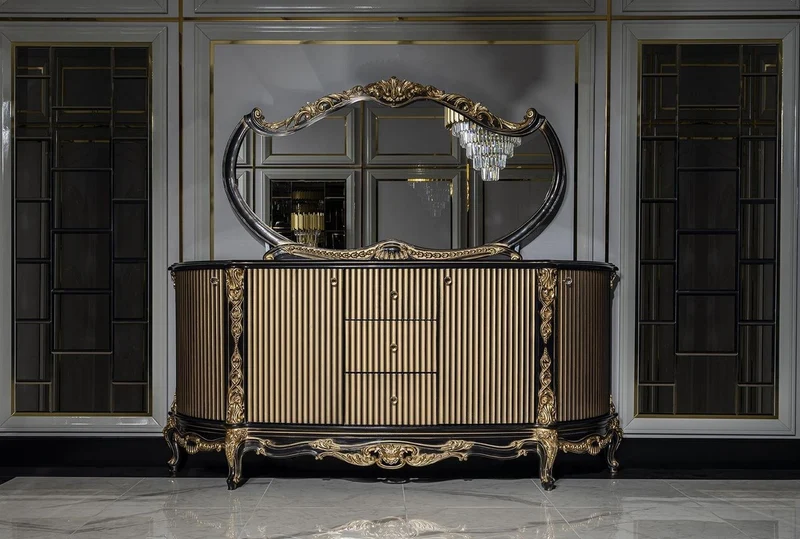 Casa Padrino Luxus Barock Sideboard Schwarz / Gold - Prunkvoller Massivholz Schrank mit 4 Türen und 3 Schubladen - Barock Möbel - Edel & Prunkvoll