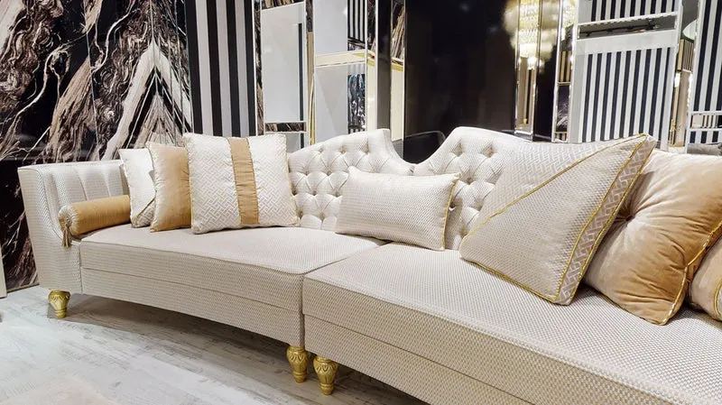 Casa Padrino Luxus Barock Sofa Weiß / Gold - Gebogenes Wohnzimmer Sofa - Hotel Sofa - Luxus Barock Wohnzimmer & Hotel Möbel