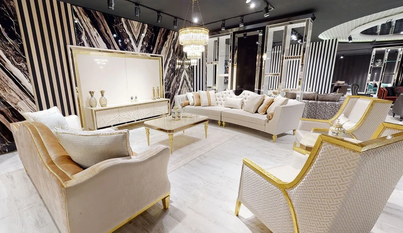 Casa Padrino Luxus Barock Sofa Weiß / Gold - Gebogenes Wohnzimmer Sofa - Hotel Sofa - Luxus Barock Wohnzimmer & Hotel Möbel