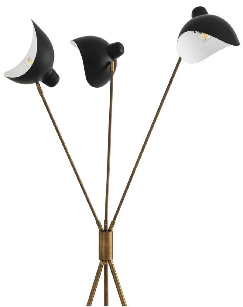 Casa Padrino Luxus Stehleuchte Antik Messingfarben / Schwarz 87 x 87 x H. 180 cm - Elegante Dreibein Stehlampe im 50er Jahre Stil - Luxus Kollektion