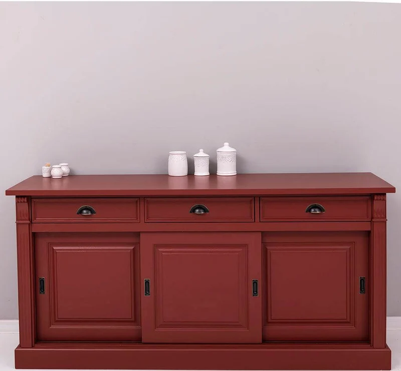 Großes Sideboard aus Massivholz mit 3 Schiebetüren und 3 Schubladen