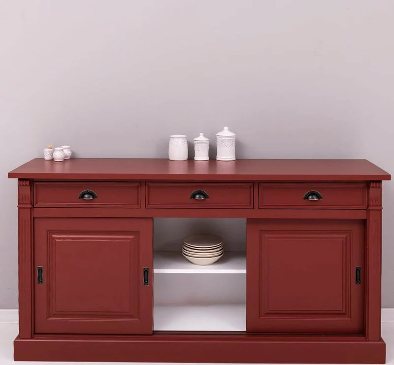 Großes Sideboard aus Massivholz mit 3 Schiebetüren und 3 Schubladen
