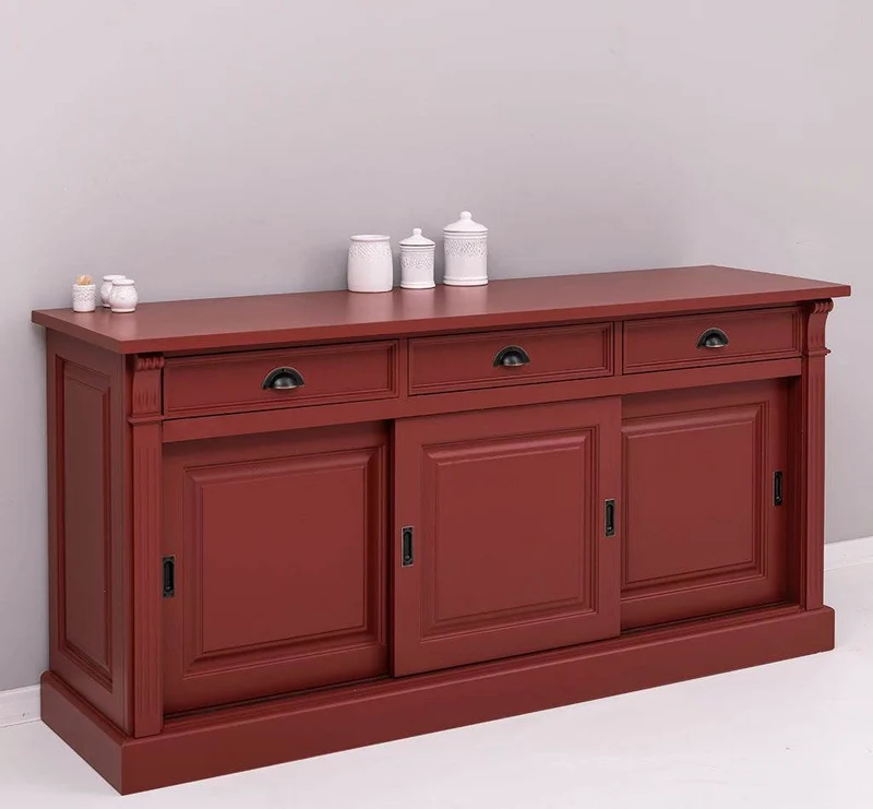 Großes Sideboard aus Massivholz mit 3 Schiebetüren und 3 Schubladen