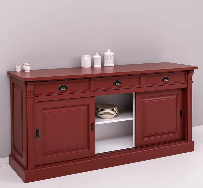 Großes Sideboard aus Massivholz mit 3 Schiebetüren und 3 Schubladen