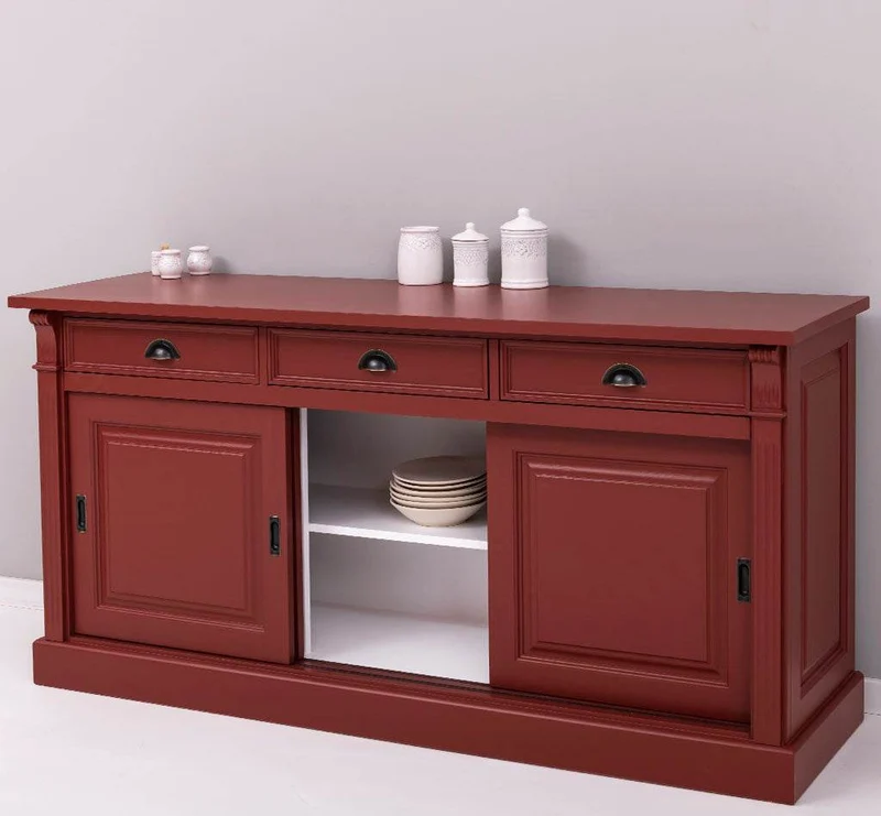 Großes Sideboard aus Massivholz mit 3 Schiebetüren und 3 Schubladen