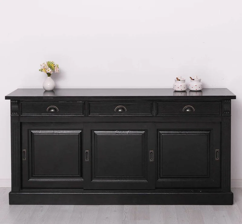 Großes Sideboard aus Massivholz mit 3 Schiebetüren und 3 Schubladen