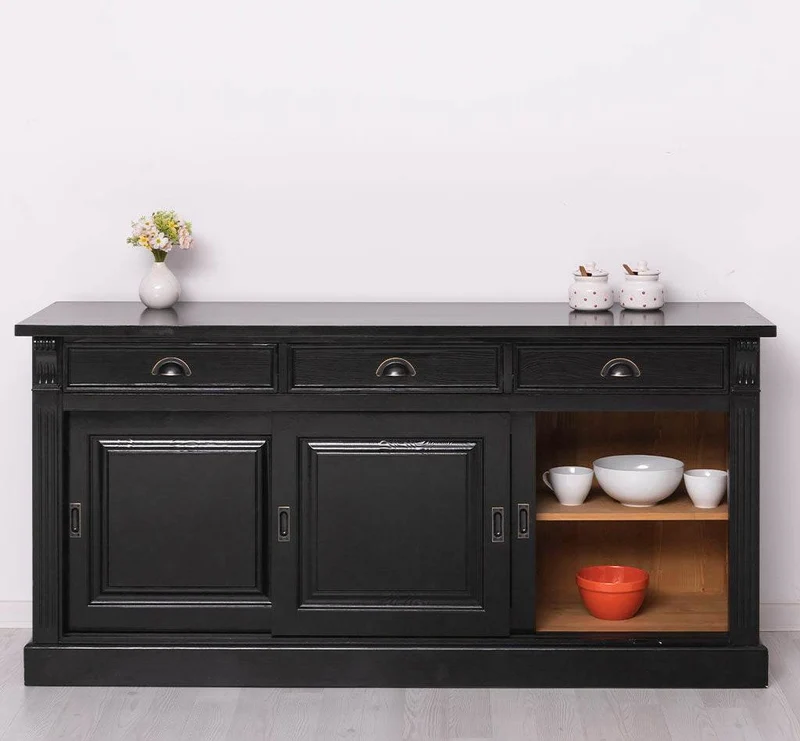 Großes Sideboard aus Massivholz mit 3 Schiebetüren und 3 Schubladen