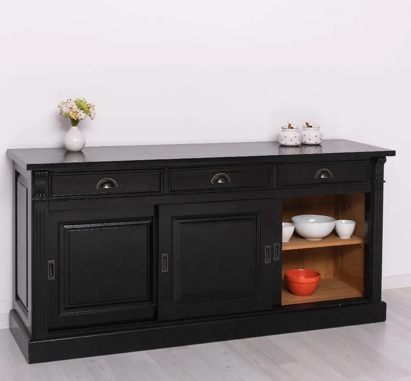 Großes Sideboard aus Massivholz mit 3 Schiebetüren und 3 Schubladen
