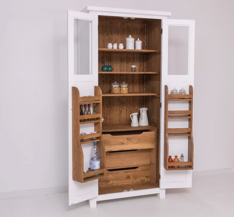 Buffetschrank aus Massivholz | Geschirrschrank- und Gewürzschrank mit Staufächern in den Türen