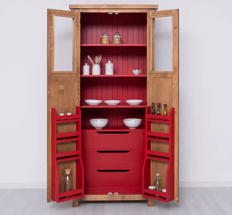 Buffetschrank aus Massivholz | Geschirrschrank- und Gewürzschrank mit Staufächern in den Türen