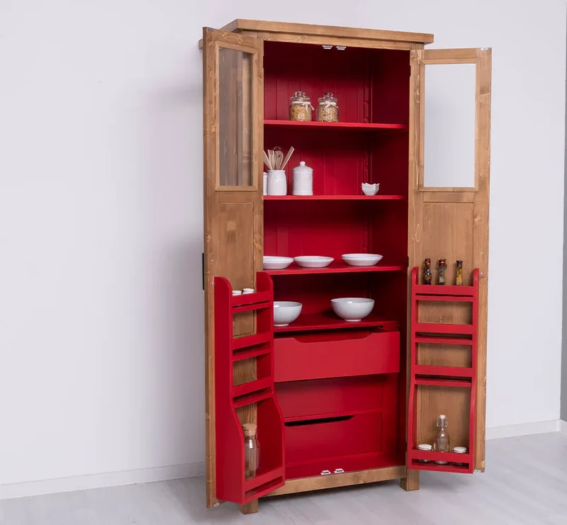 Buffetschrank aus Massivholz | Geschirrschrank- und Gewürzschrank mit Staufächern in den Türen