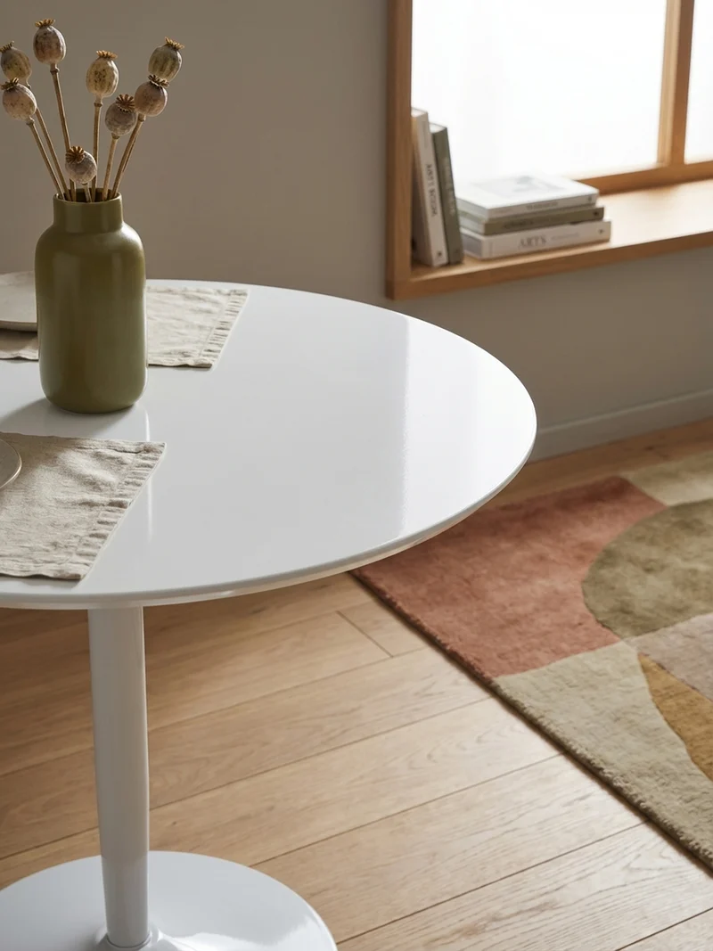 Esstisch – Hochglanz Weiß 75x75x74 cm Trompetenfuß für 2 Personen