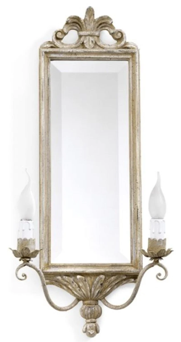 Casa Padrino Luxus Barock Doppel Wandleuchte mit Spiegel Antik Beige 33 x 13 x H. 65 cm - Prunkvolle Wandlampe im Barockstil - Barock Leuchten - Luxus Qualität - Made in Italy