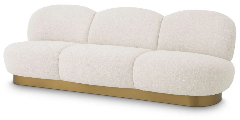 Casa Padrino Luxus Sofa Creme / Messing 230 x 81 x H. 76 cm - Wohnzimmer Sofa - Hotel Sofa - Luxus Qualität