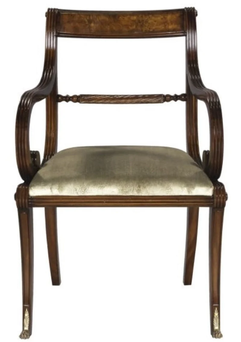 Casa Padrino Luxus Barock Esszimmerstuhl mit Armlehnen Braun / Gold 59 x 57 x H. 88 cm - Luxus Qualität