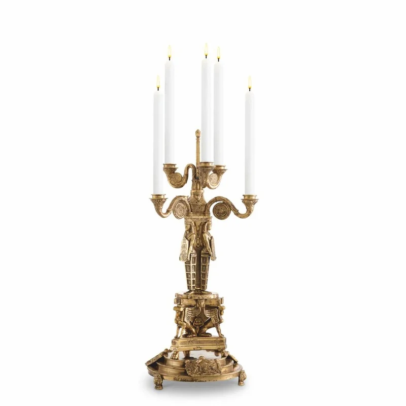 Casa Padrino Luxus Barock Kerzenhalter im ägyptischen Stil Antik Messing H. 52,5 cm