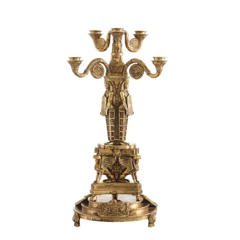 Casa Padrino Luxus Barock Kerzenhalter im ägyptischen Stil Antik Messing H. 52,5 cm
